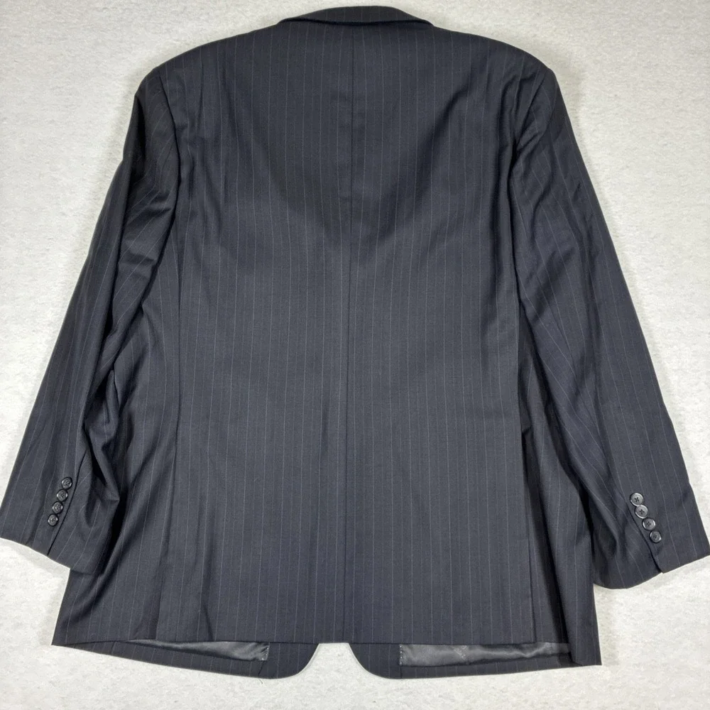 Ermenegildo Zegna 48R Mens Black Suit Jacket Gray Pinstripe 100% Wool Classic